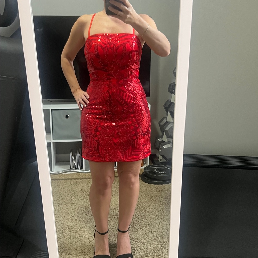Red Sequin Strappy Dress
